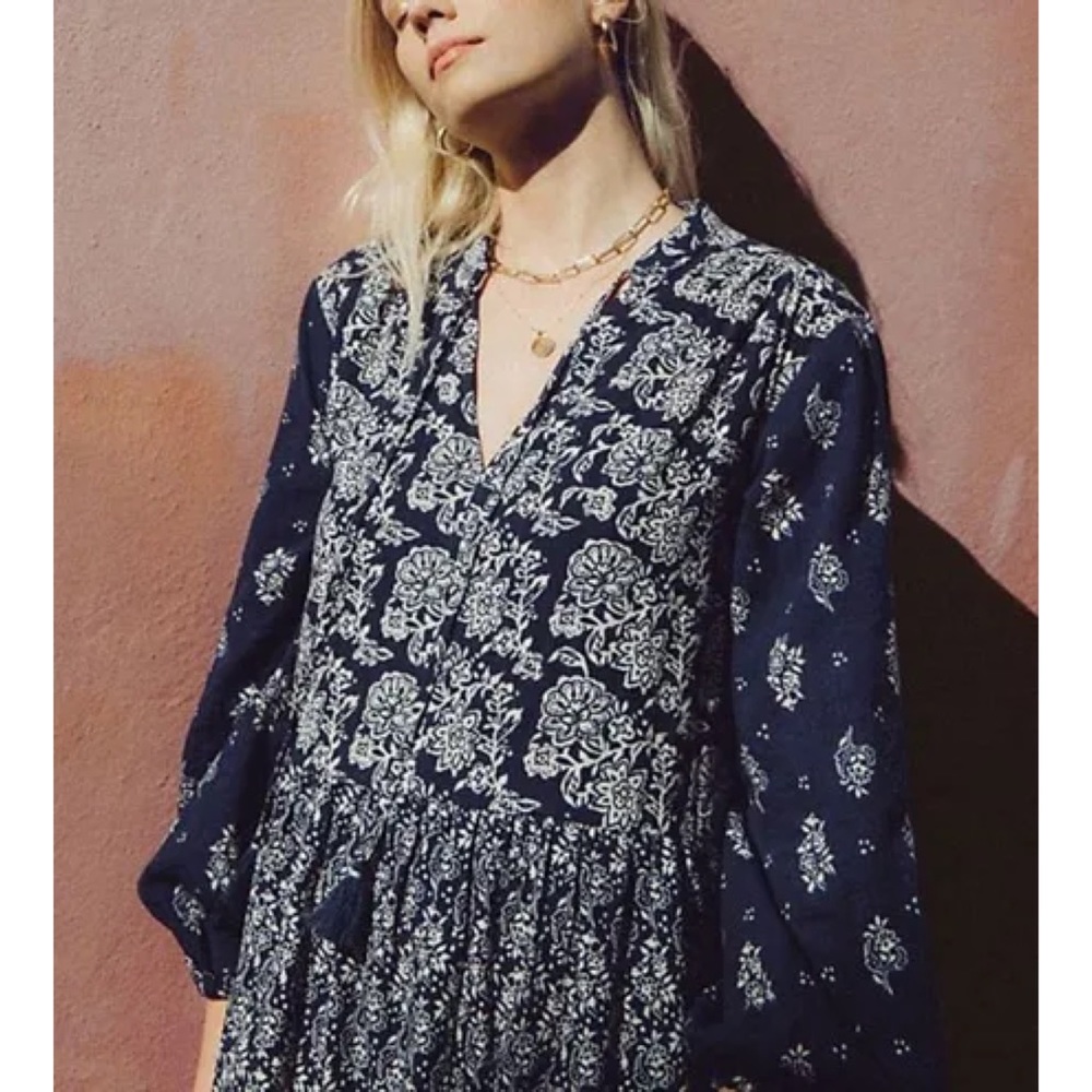 Maeve Carlita Tunic Dress Long Sleeves V Neck BOHO Floral Patchwork - Picture 7 of 12
